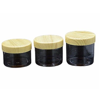 لکڑی کے اناج کی ٹوپی کے ساتھ 6 اوز پی ای ٹی جار